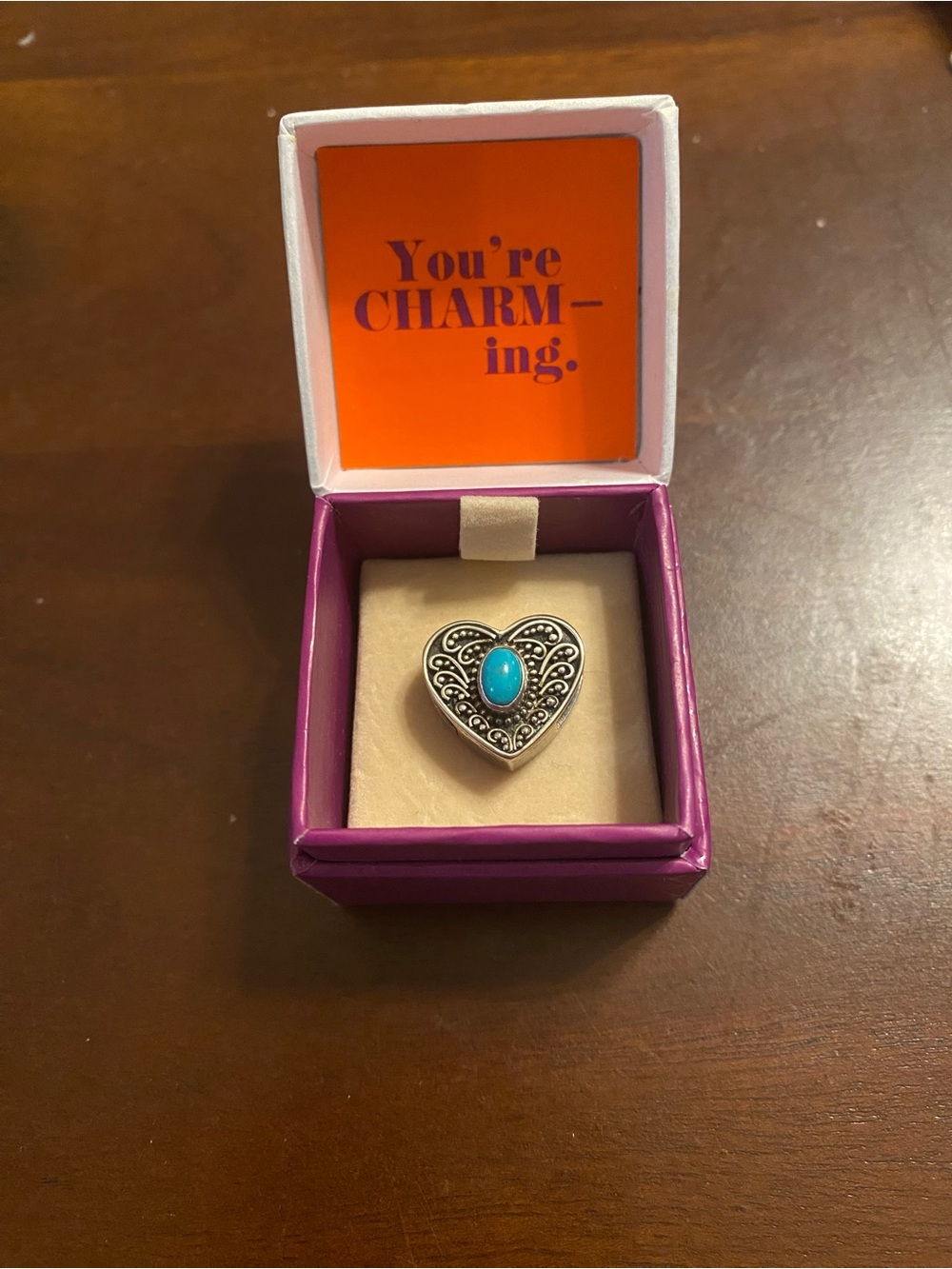 Lori Bonn Sterling Silver turquoise heart slide charm